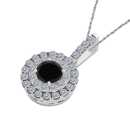 0.75 Carat Black And White Diamond Pendant Necklace for Women In 14K White Rose & Yellow Gold With 18" Box Chain