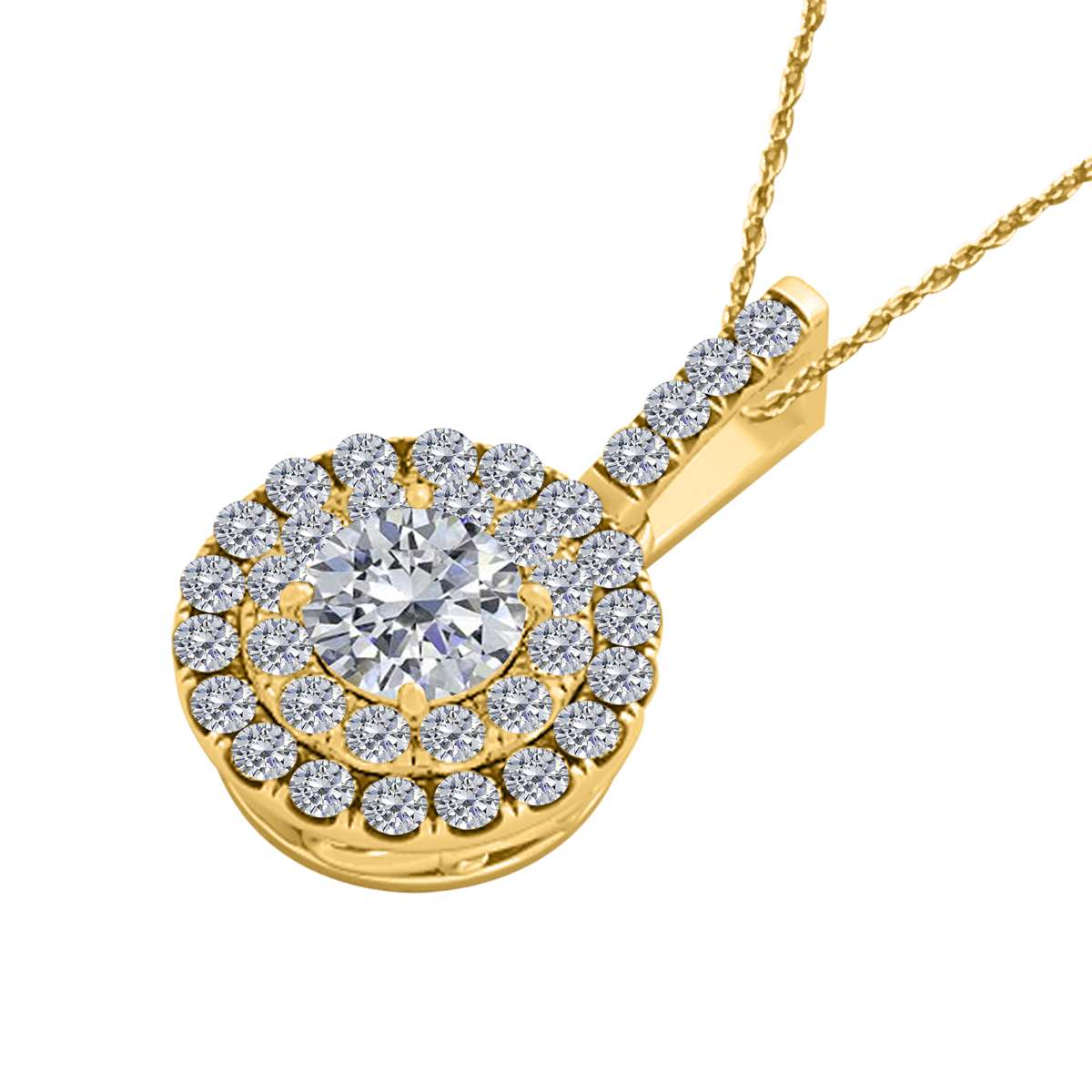 MAULIJEWELS 0.75 Carat Halo Round White Diamond Shared Prong Pendant Necklace In 14K Solid Rose White & Yellow Gold With 18" Box Chain