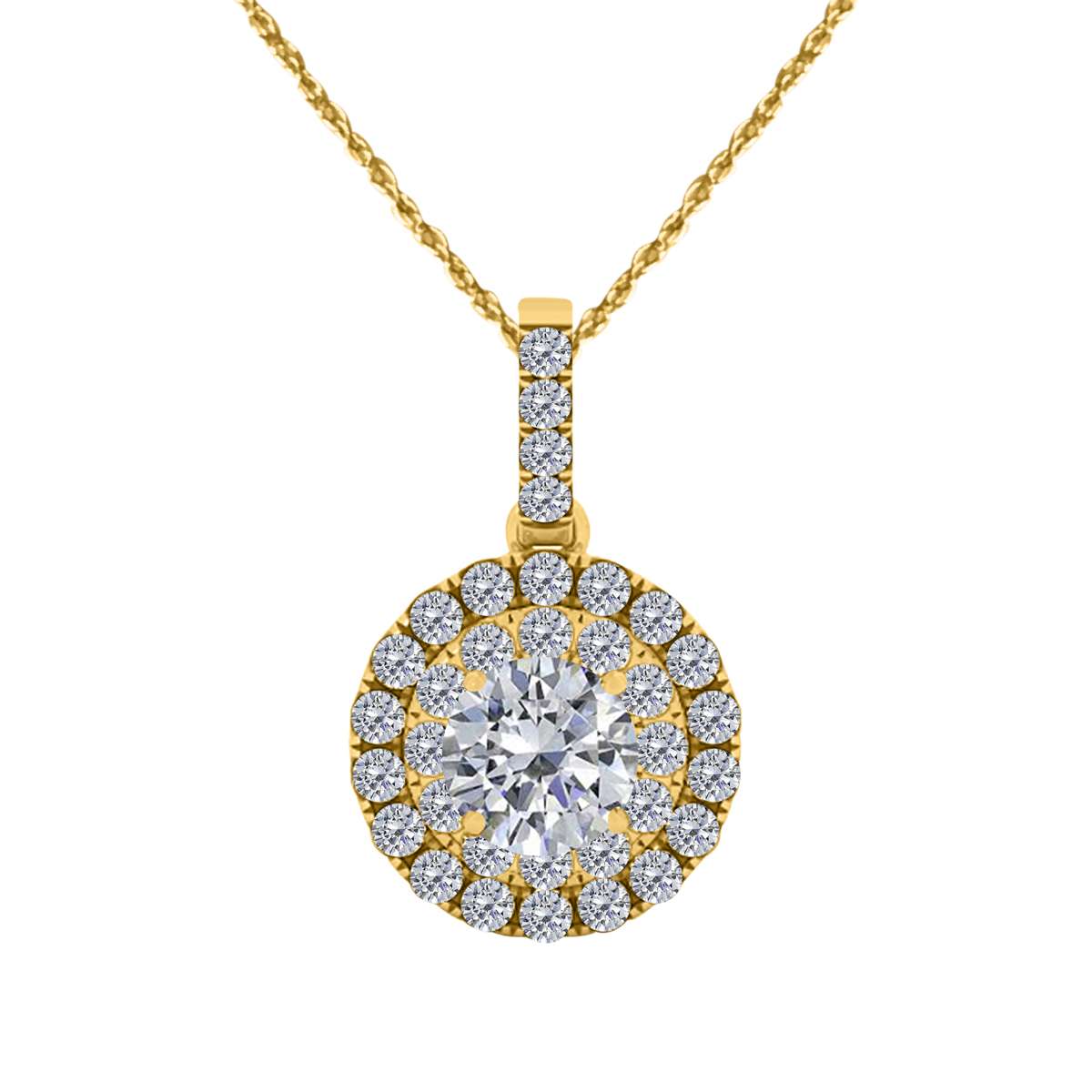 MAULIJEWELS 0.75 Carat Halo Round White Diamond Shared Prong Pendant Necklace In 14K Solid Rose White & Yellow Gold With 18" Box Chain