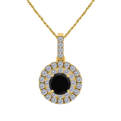 0.75 Carat Black And White Diamond Pendant Necklace for Women In 14K White Rose & Yellow Gold With 18" Box Chain