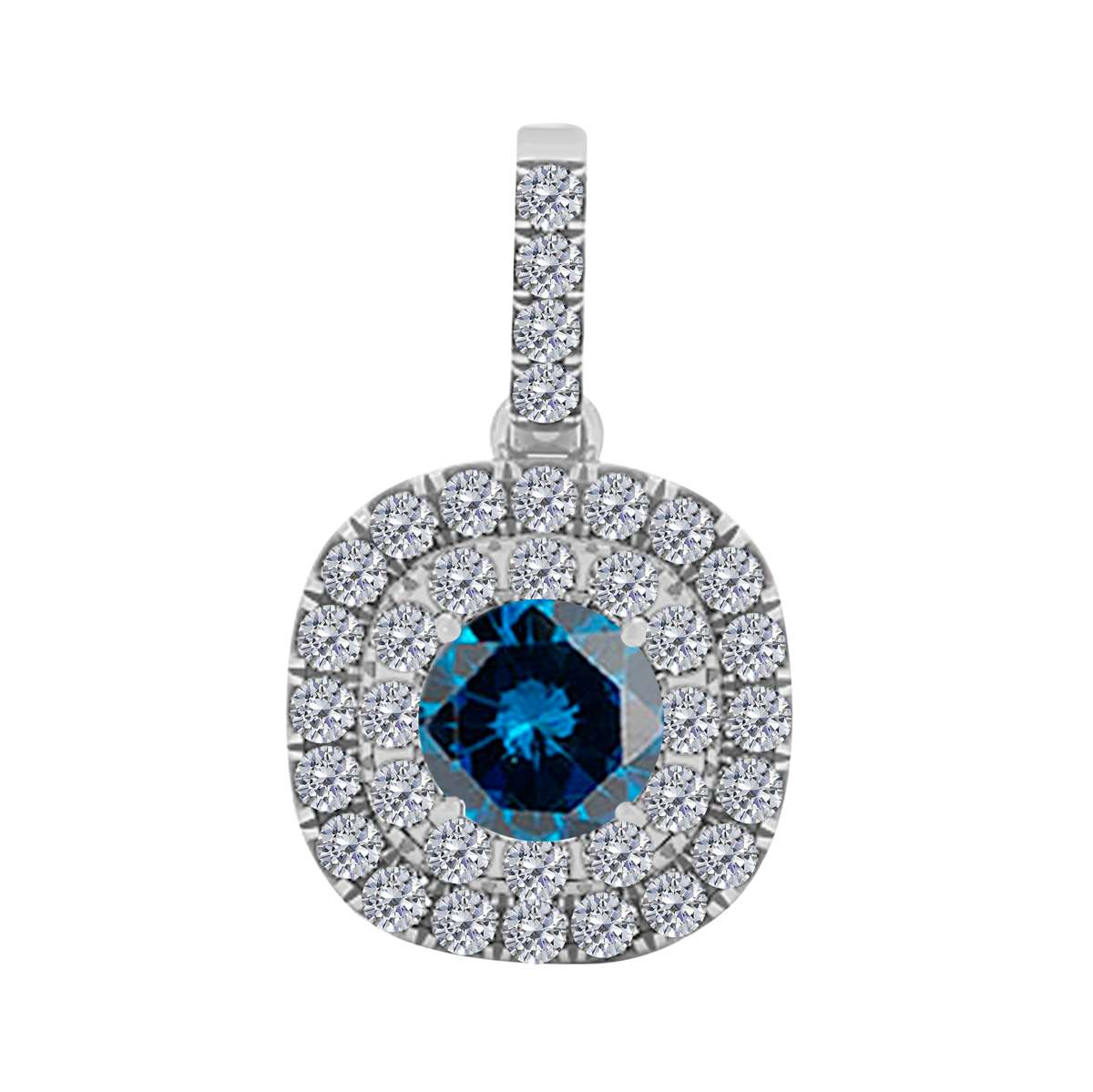 1.06 Carat Natural Blue And White Diamond Pendant With 18'' Box Chain Shared-Prong-Setting 10K Solid Rose, White & Yellow Gold