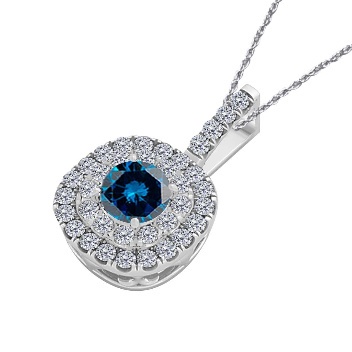 1.06 Carat Natural Blue And White Diamond Pendant With 18'' Box Chain Shared-Prong-Setting 10K Solid Rose, White & Yellow Gold