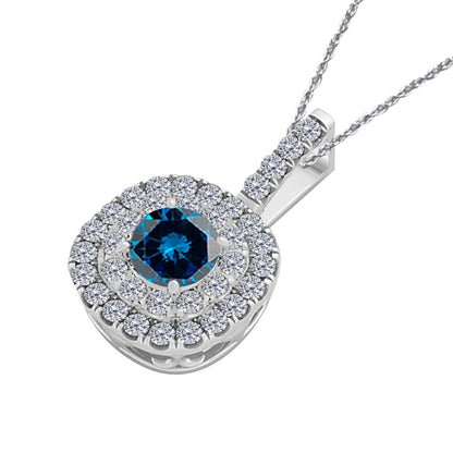 1.06 Carat Natural Blue And White Diamond Pendant With 18'' Box Chain Shared-Prong-Setting 10K Solid Rose, White & Yellow Gold