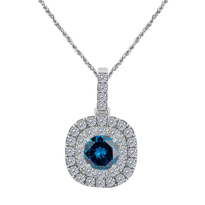 1.06 Carat Natural Blue And White Diamond Pendant With 18'' Box Chain Shared-Prong-Setting 10K Solid Rose, White & Yellow Gold