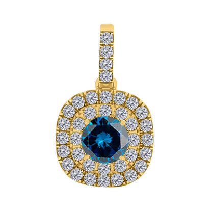 1.06 Carat Natural Blue And White Diamond Pendant With 18'' Box Chain Shared-Prong-Setting 10K Solid Rose, White & Yellow Gold