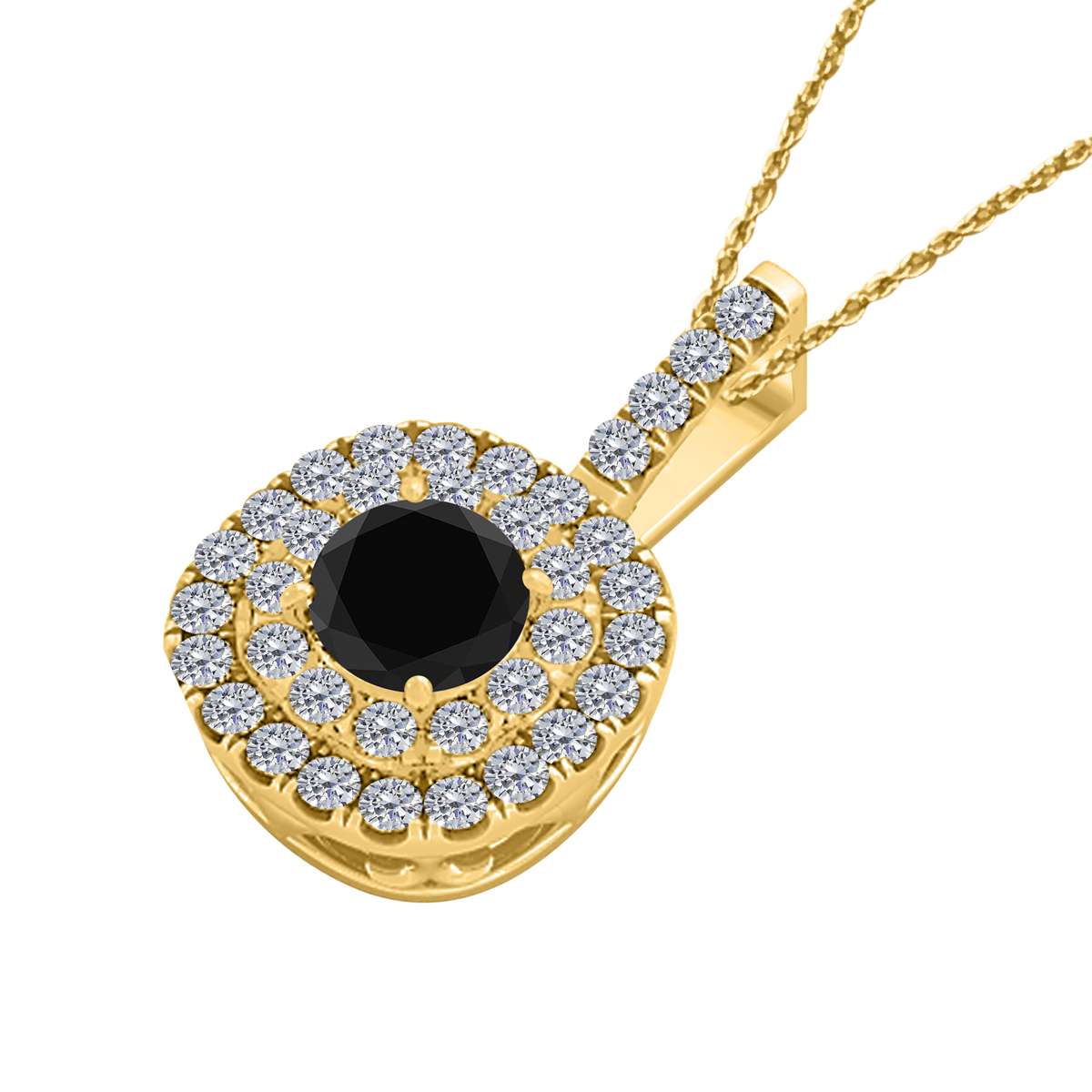 1.06 Carat Black And White Halo Diamond Pendant Necklace for Women In 10K Rose White & Yellow Gold With 18" Box Chain