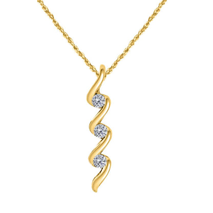 0.10 Carat Three Stone Channel Set Pendant Necklace for Women In 10K Rose White & Yellow Gold With 18" Box Chain