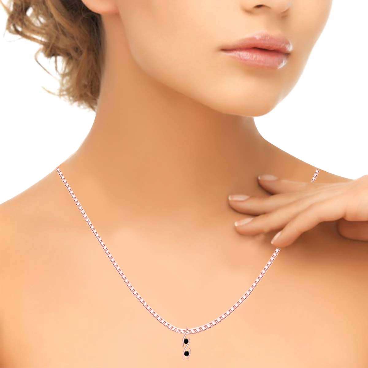 0.20 Carat Two Stone Black Diamond Channel Set Pendant Necklace for Women In 14K Rose White & Yellow Gold With 18" Chain