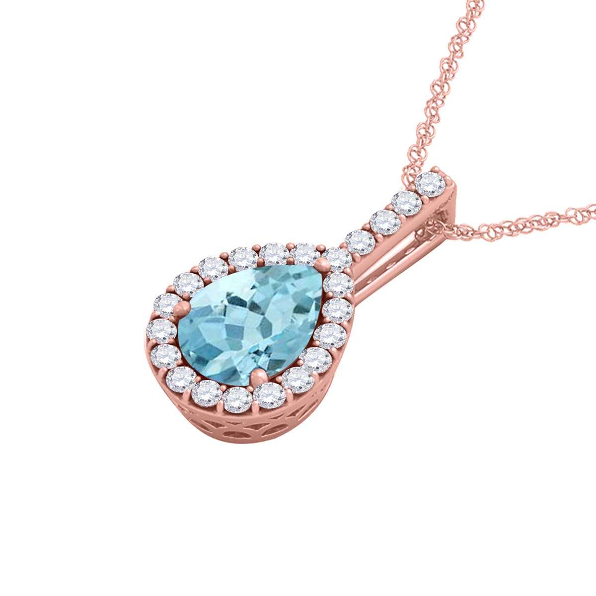 1.45 Carat Pear Shape Aquamarine Diamond Gemstone Pendant Necklace In 10K White & Yellow Gold