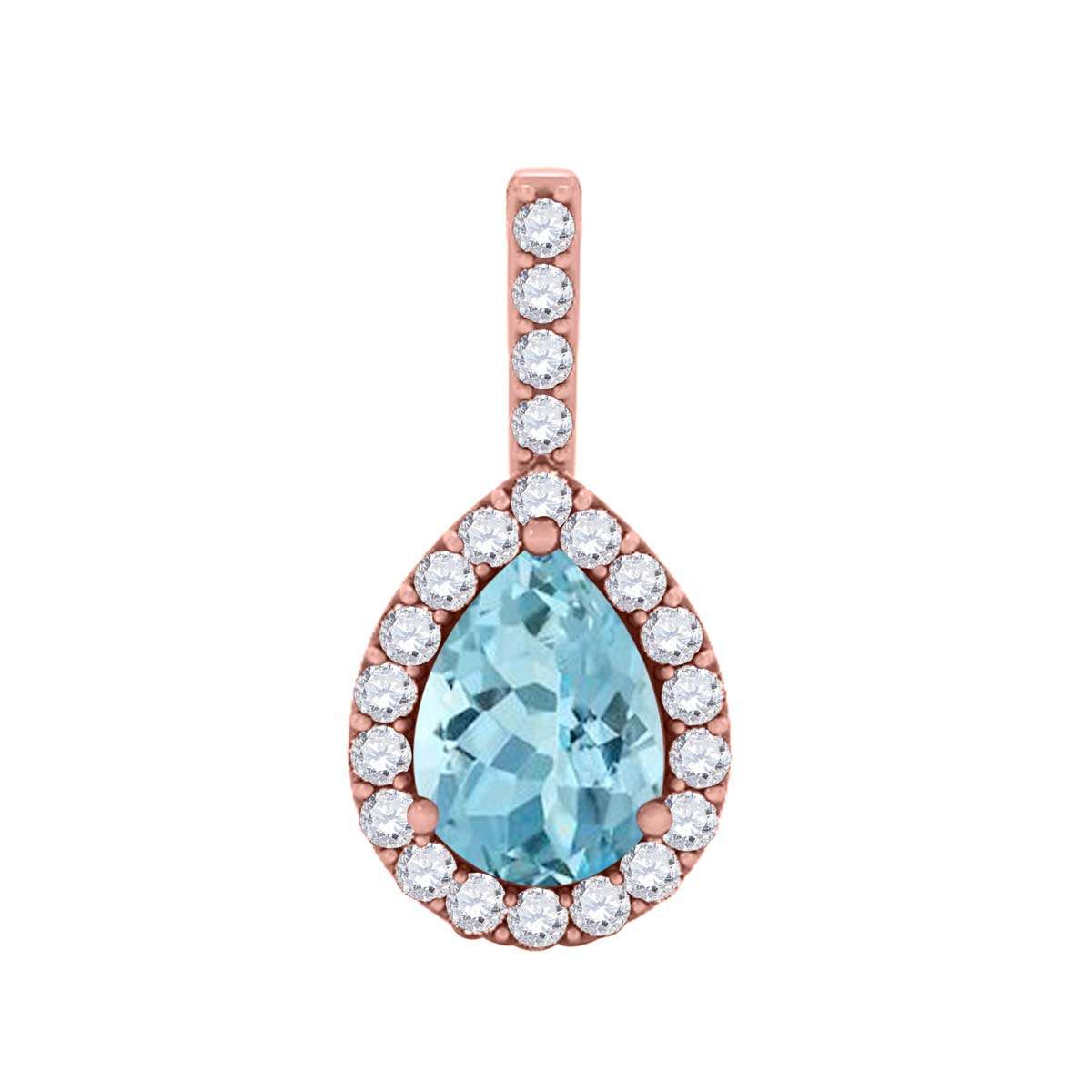 1.45 Carat Pear Shape Aquamarine Diamond Gemstone Pendant Necklace In 10K White & Yellow Gold