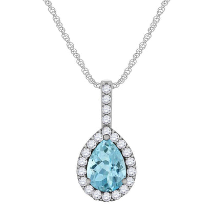 1.45 Carat Pear Shape Aquamarine Diamond Gemstone Pendant Necklace In 10K White & Yellow Gold