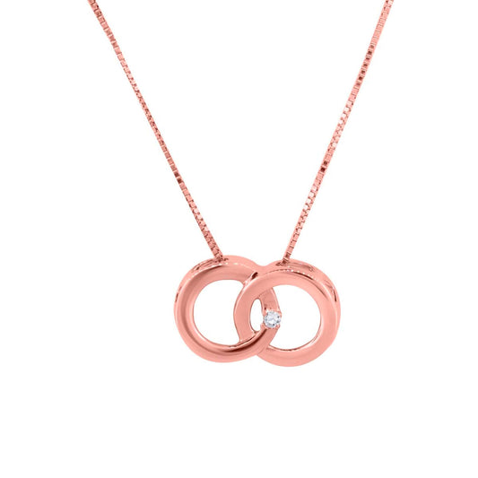 0.01 Carat Double Circle Interlocking Loop Pendant Necklace In 10K Rose White Yellow Gold With 18" Box Chain