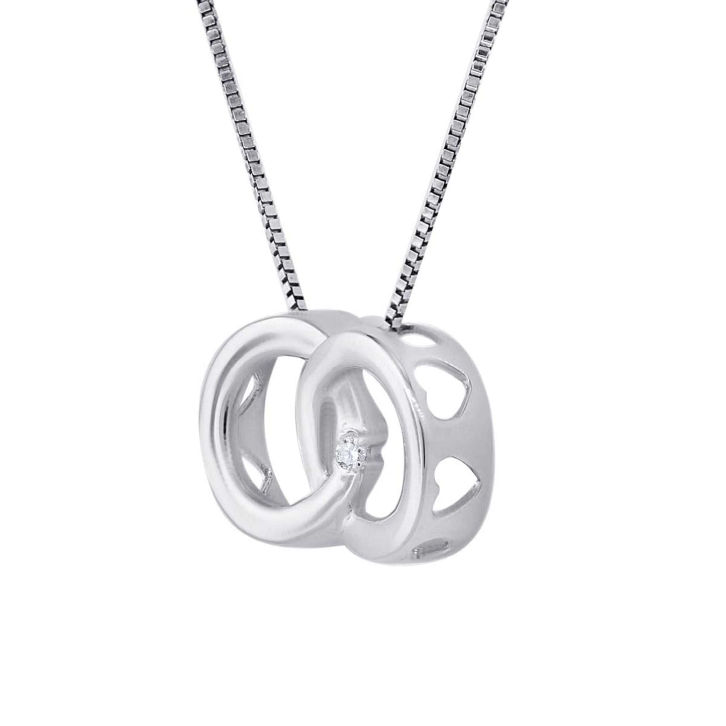 0.01 Carat Double Circle Interlocking Loop Pendant Necklace In 10K Rose White Yellow Gold With 18" Box Chain