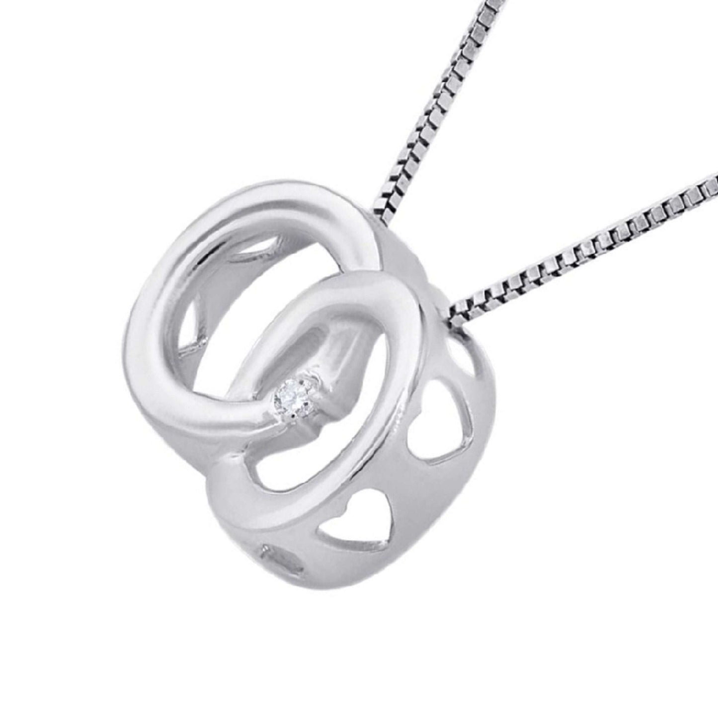 0.01 Carat Double Circle Interlocking Loop Pendant Necklace In 10K Rose White Yellow Gold With 18" Box Chain