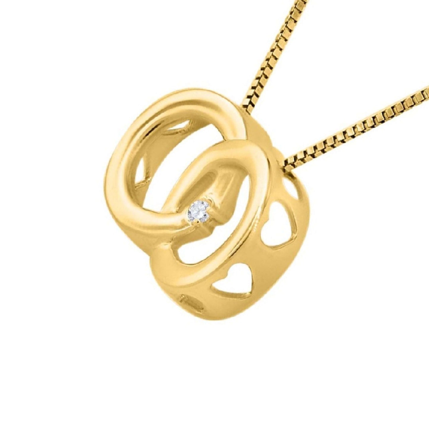 0.01 Carat Double Circle Interlocking Loop Pendant Necklace In 10K Rose White Yellow Gold With 18" Box Chain