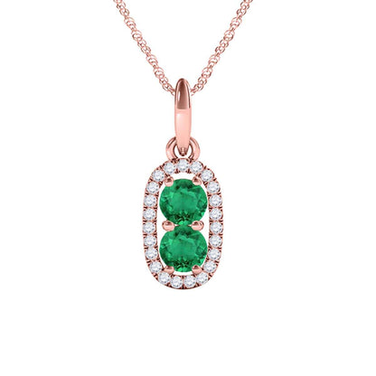 MauliJewels 1.15 Carat Beautiful Two Stone Diamond Emerald Pendant Necklace 14K Yellow, Rose &White Gold With 18'' Box Chain Jewelry