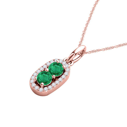 MauliJewels 1.15 Carat Beautiful Two Stone Diamond Emerald Pendant Necklace 14K Yellow, Rose &White Gold With 18'' Box Chain Jewelry