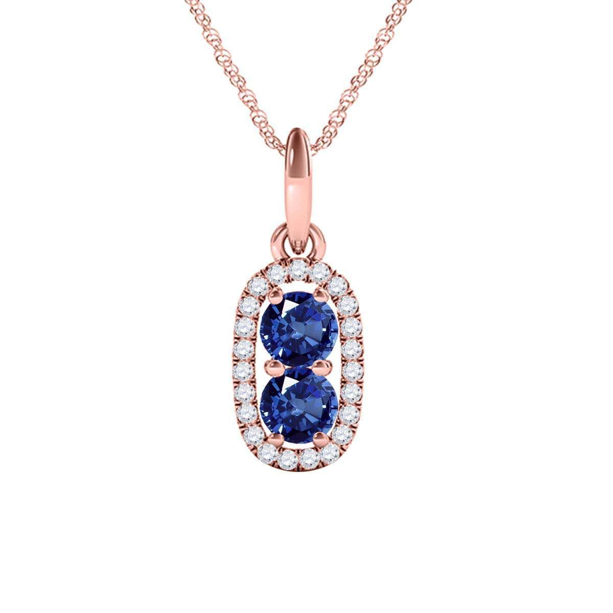 1.15 Carat Beautiful Two Stone Sapphire Diamond Pendant Necklace For Women 14K White, Rose & Yellow Gold With 18'' Chain