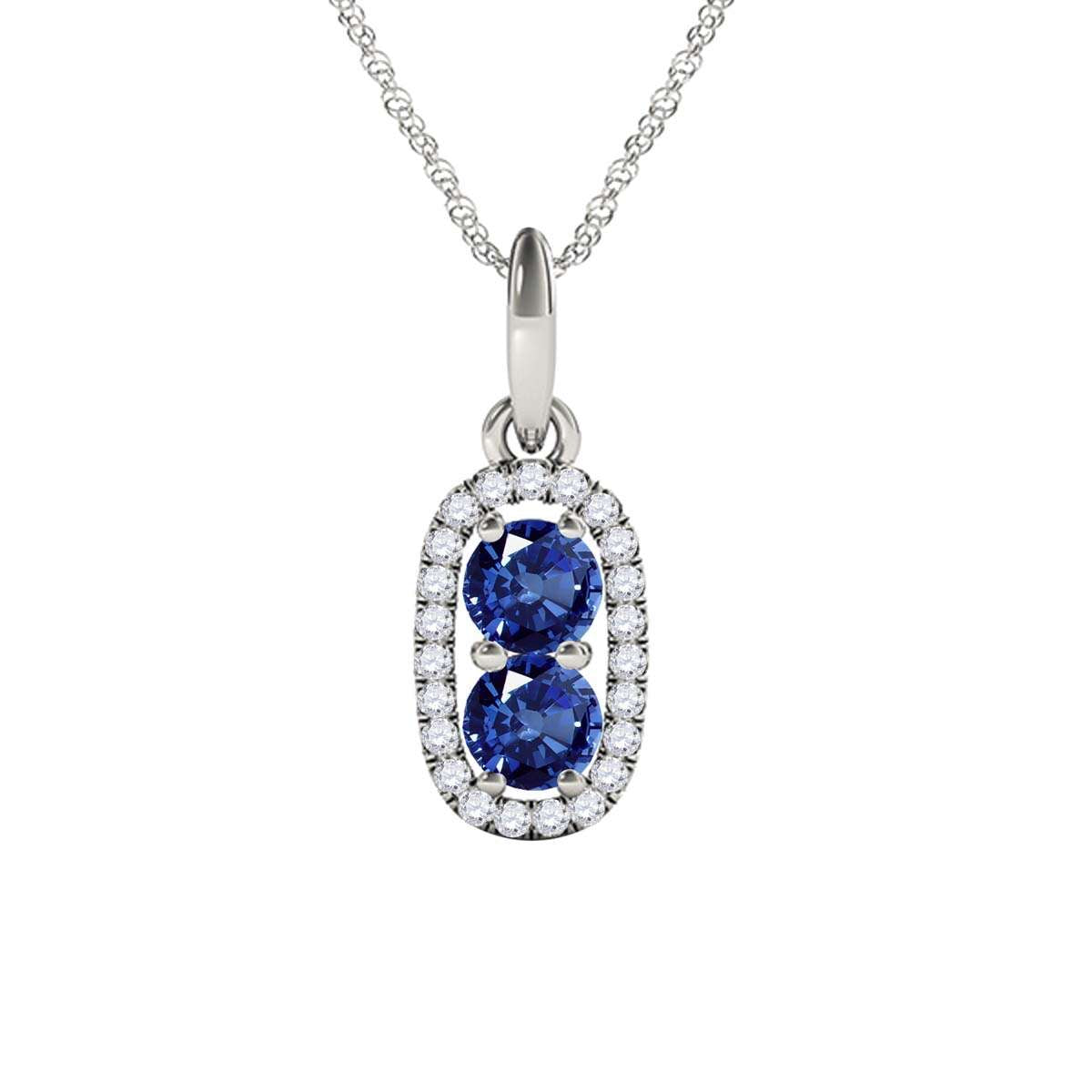 1.15 Carat Beautiful Two Stone Sapphire Diamond Pendant Necklace For Women 14K White, Rose & Yellow Gold With 18'' Chain