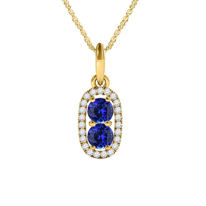 1.15 Carat Beautiful Two Stone Diamond Tanzanite Necklace Pendant In 14K Rose/ White & Yellow Gold With 18'' Chain Jewelry Collection