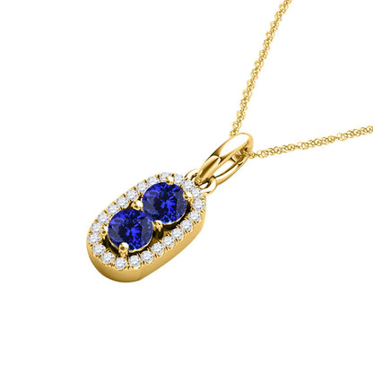 1.15 Carat Beautiful Two Stone Diamond Tanzanite Necklace Pendant In 14K Rose/ White & Yellow Gold With 18'' Chain Jewelry Collection