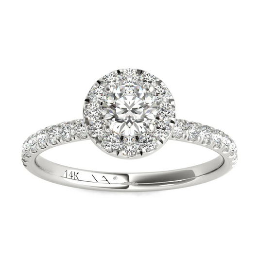 Mauli Jewels 14K White Gold Natural Diamond Halo Engagement Ring for Women, 0.75 Carat Total Weight, GH Color SI1-SI2 Clarity, Round Diamond Wedding Ring, Size 7