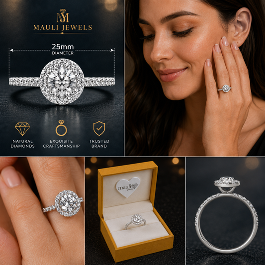 Mauli Jewels 14K White Gold Natural Diamond Halo Engagement Ring for Women, 0.75 Carat Total Weight, GH Color SI1-SI2 Clarity, Round Diamond Wedding Ring, Size 7