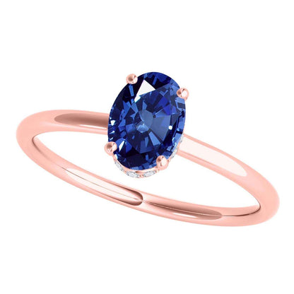 1.0 Carat 7x5mm Lab-Created Sapphire & Natural Diamond Gemstone Ring in 14K White, Rose, and Yellow Gold Mauli Jewels