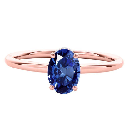 1.0 Carat 7x5mm Lab-Created Sapphire & Natural Diamond Gemstone Ring in 14K White, Rose, and Yellow Gold Mauli Jewels