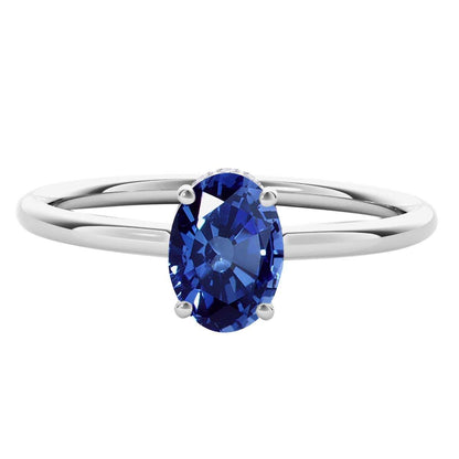 1.0 Carat 7x5mm Lab Created Sapphire & Natural Diamond Gemstone In 14K White Rose Yellow Gold