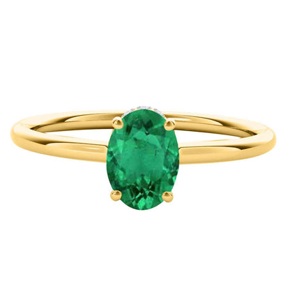 1.0 Carat 7x5mm Oval Emerald & Natural Diamond Gemstone Rings In 14K White Rose Yellow Gold