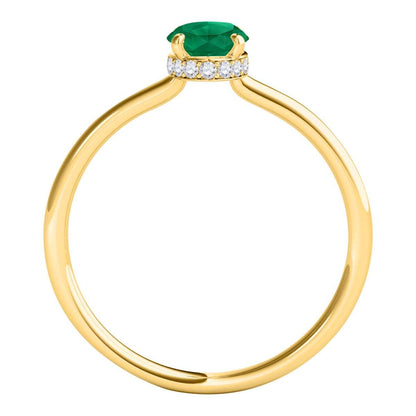 1.0 Carat 7x5mm Oval Emerald & Natural Diamond Gemstone Rings In 14K White Rose Yellow Gold