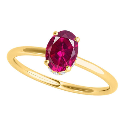 1.0 Carat 7x5mm Oval Ruby And Natural Diamond Gemstone Rings In 14K White Rose Yellow Gold