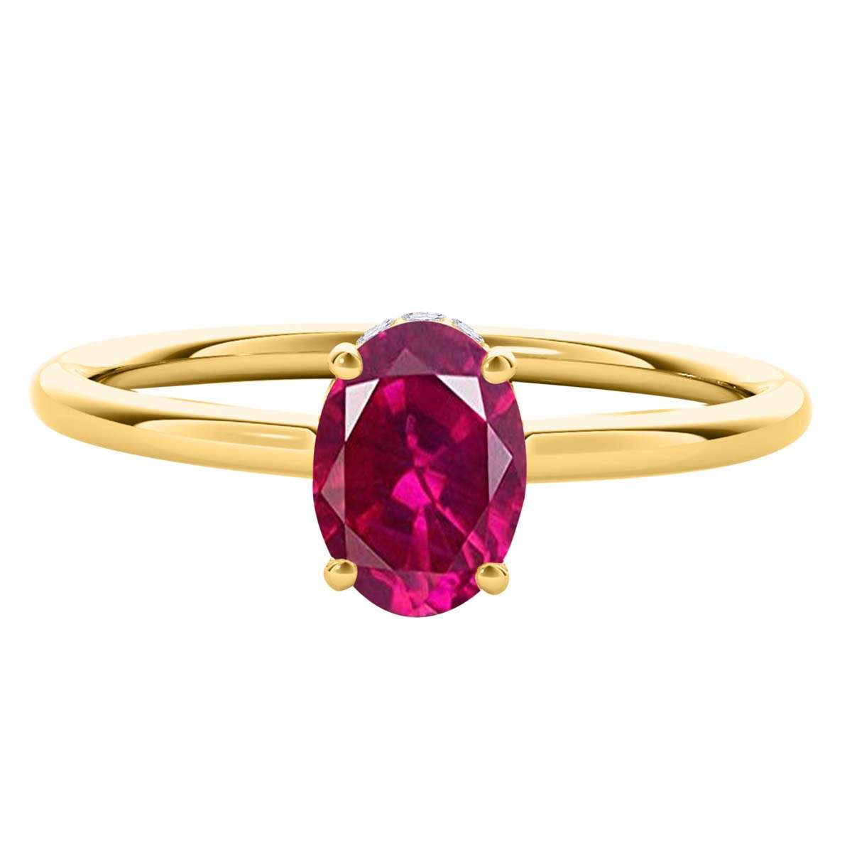 1.0 Carat 7x5mm Oval Ruby And Natural Diamond Gemstone Rings In 14K White Rose Yellow Gold