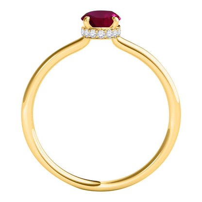 1.0 Carat 7x5mm Oval Ruby And Natural Diamond Gemstone Rings In 14K White Rose Yellow Gold