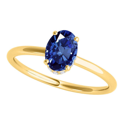 1.0 Carat 7x5mm Lab Created Sapphire & Natural Diamond Gemstone In 14K White Rose Yellow Gold