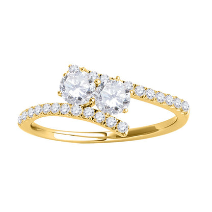 1/2 Carat Two Stone Natural Diamond Engagement Rings For Women In 10K Rose White Yellow Gold