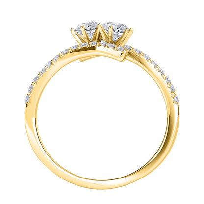 1/2 Carat Two Stone Natural Diamond Engagement Rings For Women In 10K Rose White Yellow Gold