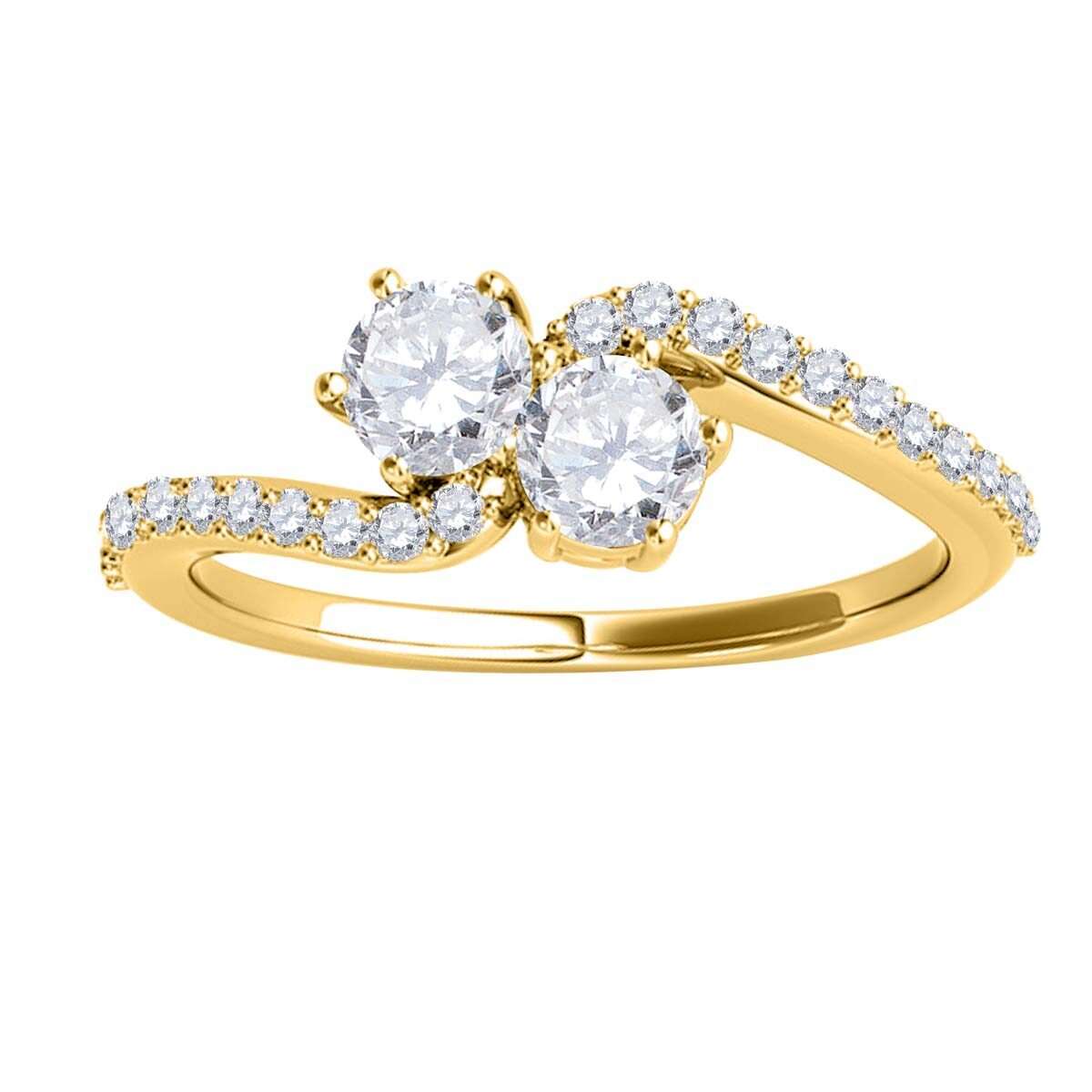 MauliJewels 3/4 Carat Two Stone Brilliant Cut Diamond Wedding Ring In14K Rose, White Yellow Gold