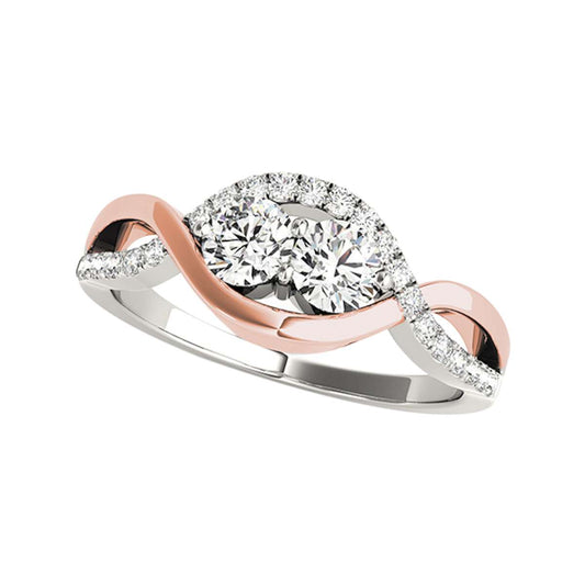 MauliJewels 0.35 Carat Two-Stone Diamond Wedding Engagement Ring In 14K Rose And White Gold