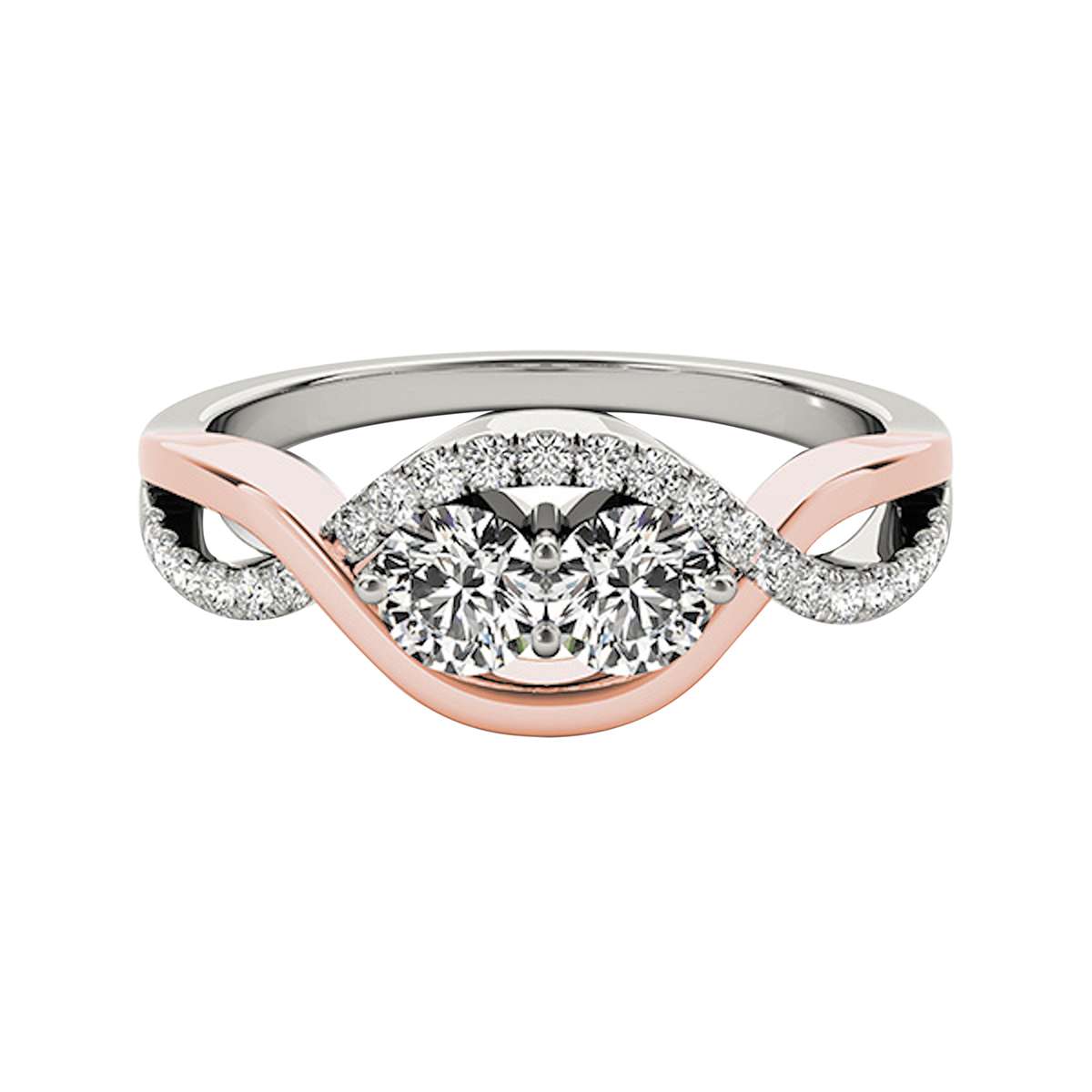 MauliJewels 0.35 Carat Two-Stone Diamond Wedding Engagement Ring In 14K Rose And White Gold