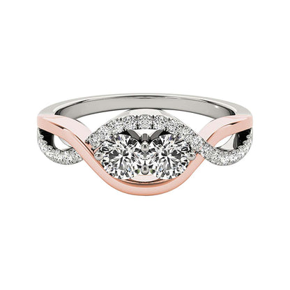 MauliJewels 0.35 Carat Two-Stone Diamond Wedding Engagement Ring In 14K Rose And White Gold