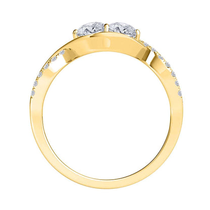 14K Rose White And Yellow Gold 0.35 Carat Two Stone Natural Diamond Engagement Rings For Women