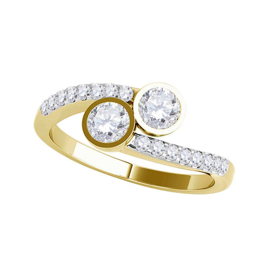 1/2 Carat Natural Diamond Two Stone Engagement Wedding Rings For Women In 14K Rose White & Yellow Gold