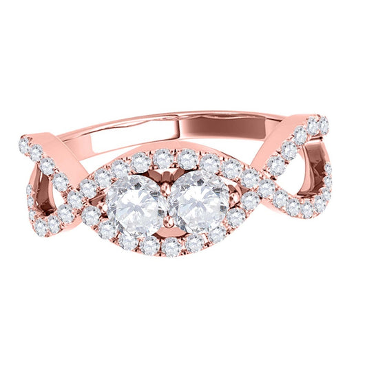 MauliJewels 0.50 CT Two Stone Vintage Diamond Engagement Ring, 14K Rose White & Yellow Gold, 50 Stone Bridal Ring for Women