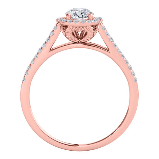 MauliJewels 0.70 Carat Halo Round Cut Lab Grown Diamond Bridal Ring and Band Set for Women, 10K Rose White or Yellow Gold, E-F VVS1 White Diamond Wedding Engagement Ring - Mauli Jewels
