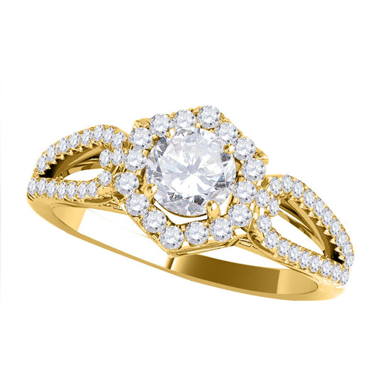 MauliJewels 0.70 Carat Halo Lab Grown Diamond Engagement Ring, 4-Prong Setting, 10K White or Yellow Gold, E-F VVS1 Round Cut Diamond Ring, Wedding Bridal Jewelry - Mauli Jewels