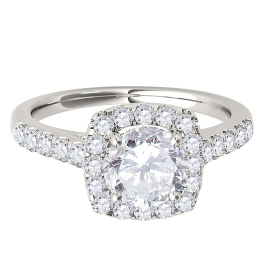 MauliJewels 1 Carat Lab Grown Diamond Halo Engagement Ring, 10K Gold, 0.50 Carat Center with 26 Side Diamonds, 10K White or Yellow Gold, E-F Color, VVS1 Clarity, 4-Prong Halo Setting - Mauli Jewels
