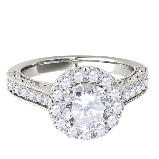 MauliJewels 1 Carat Halo Round Lab Grown Diamond Engagement Ring for Women, 14K Rose White or Yellow Gold, Antique Milgrain 4-Prong Setting, Bridal Ring - Mauli Jewels