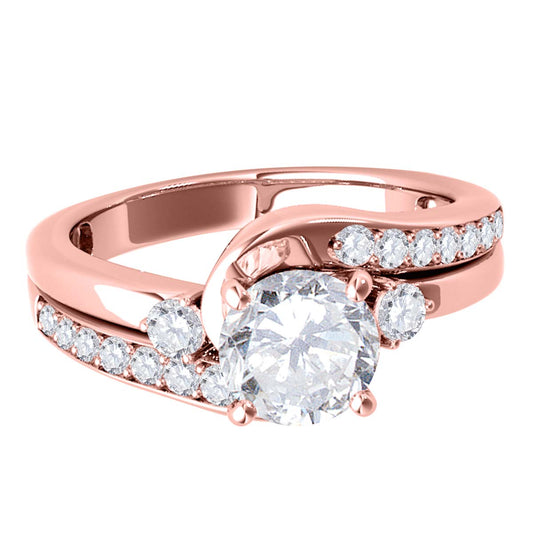 MauliJewels 1.00 Carat White Diamond Halo Engagement Ring for Women in 14K Rose, White or Yellow Gold, Round Center Stone, Prong Set Bridal Anniversary Ring